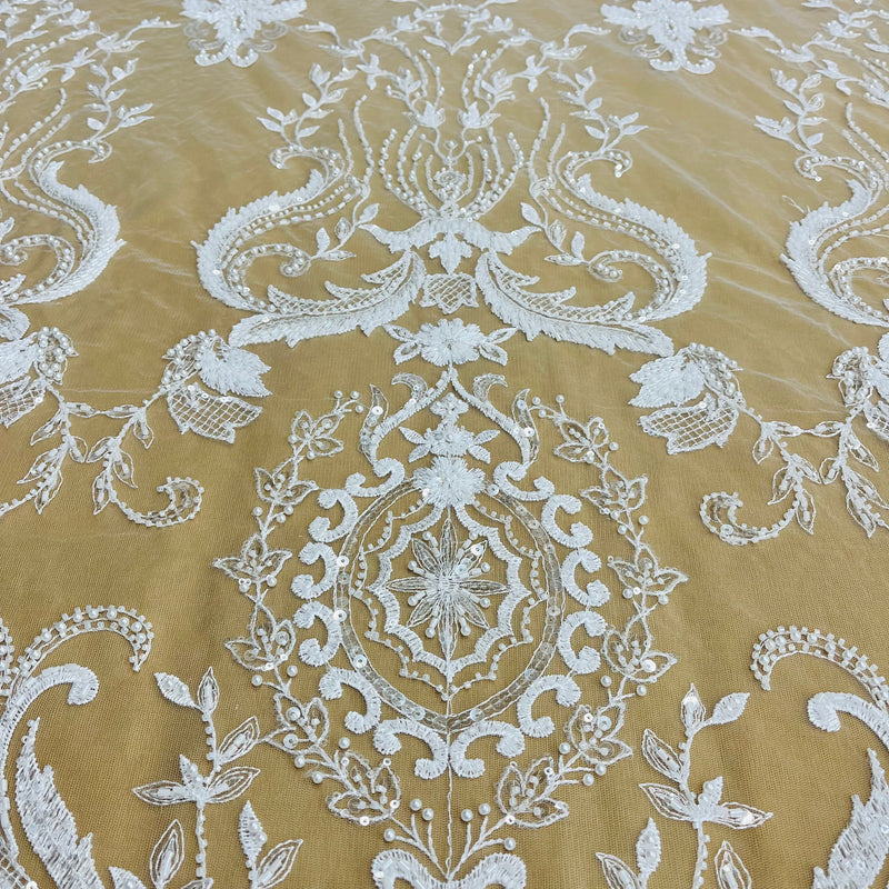 Beaded Lace Fabric Embroidered on 100% Polyester Net Mesh | Lace USA - GD-220707