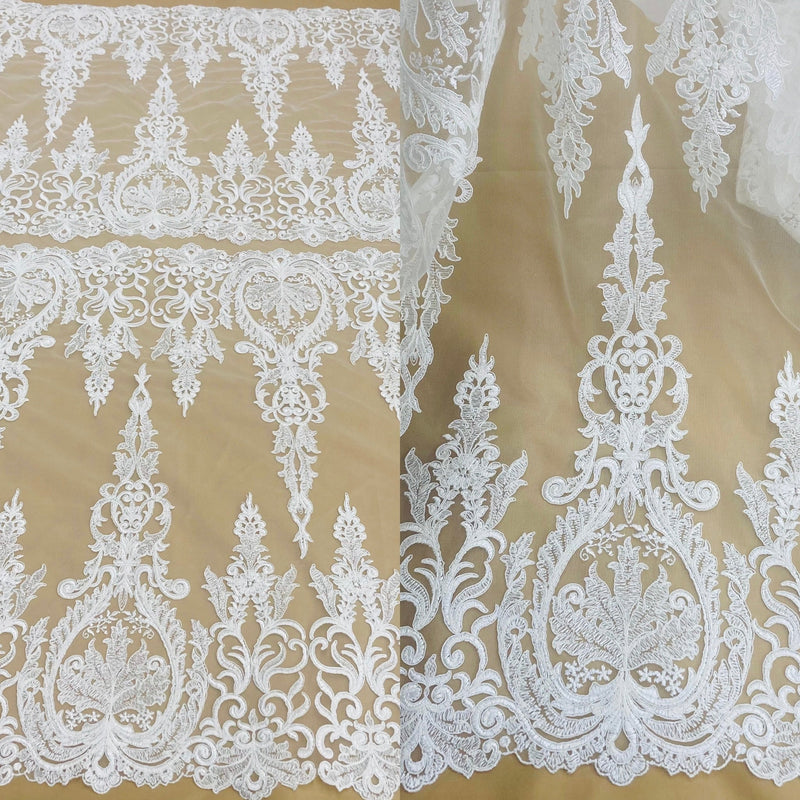 Corded Bridal Lace Fabric Embroidered on 100% Polyester Net Mesh || Spandex Palace