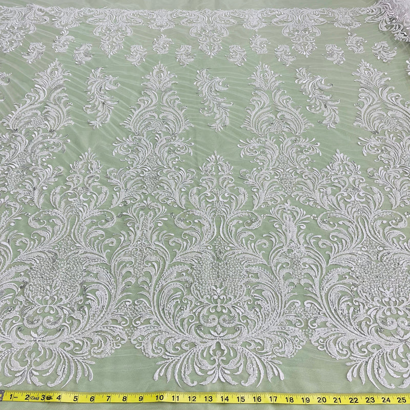 Beaded Lace Fabric Embroidered on 100% Polyester Net Mesh | Lace USA - GD-13267