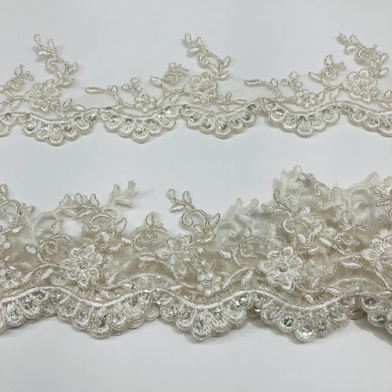 Beaded & Corded Lace Trimming Embroidered on 100% Polyester Organza or Net Mesh | Lace USA - 95955N-BP