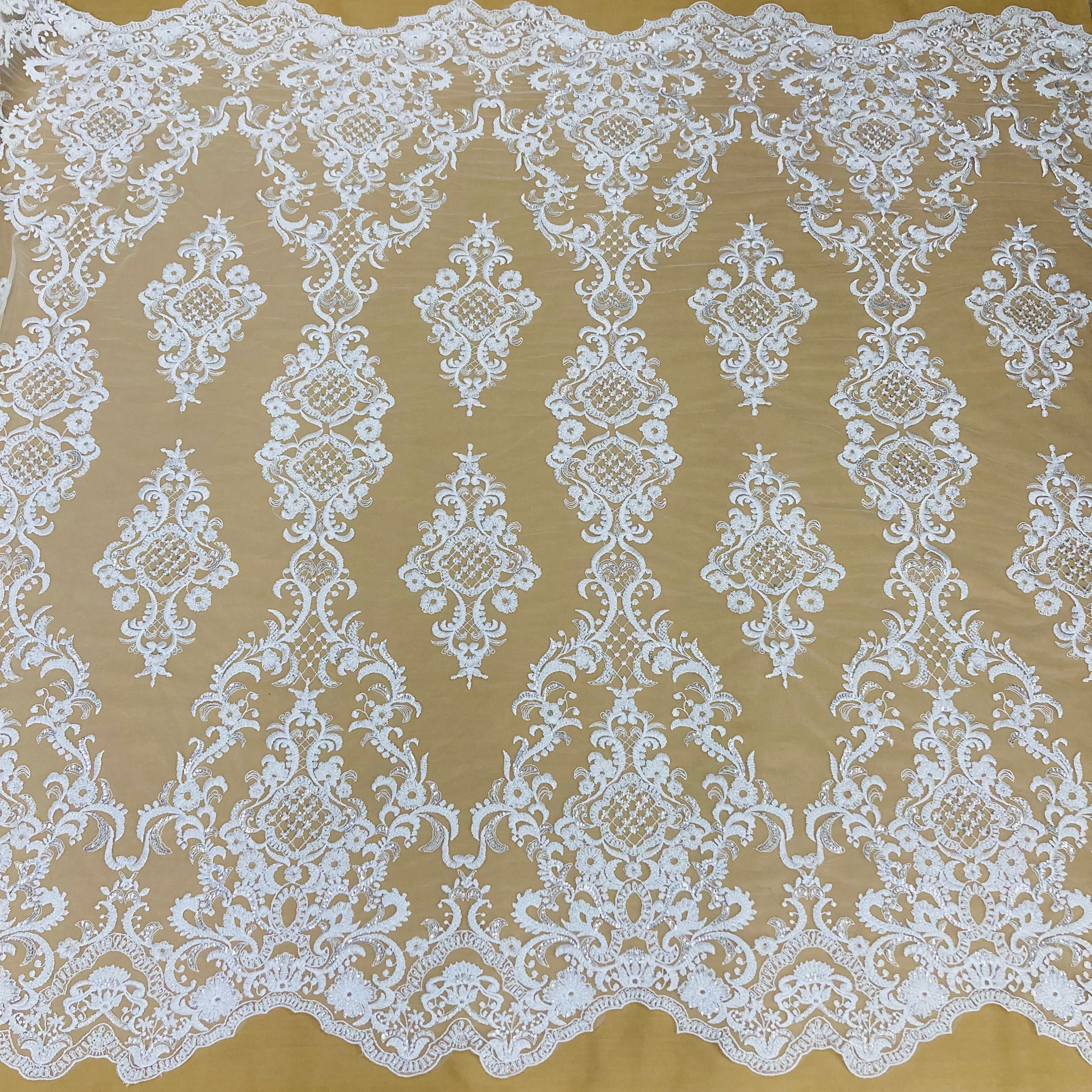 Beaded Lace Fabric Embroidered on 100% Polyester Net Mesh | Lace USA - 73027W-HB