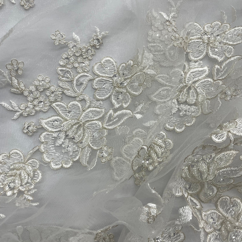 Beaded Lace Fabric Embroidered on 100% Polyester Net Mesh | Lace USA - 97076WA-BP