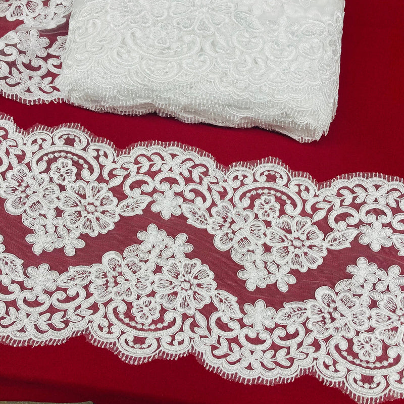 Corded Double Sided Lace Trimming Embroidered on 100% Polyester Net Mesh | Lace USA - 95365W/2