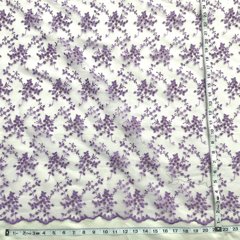 Beaded Lace Fabric Embroidered on 100% Polyester Net Mesh | Lace USA - 41608W-BP