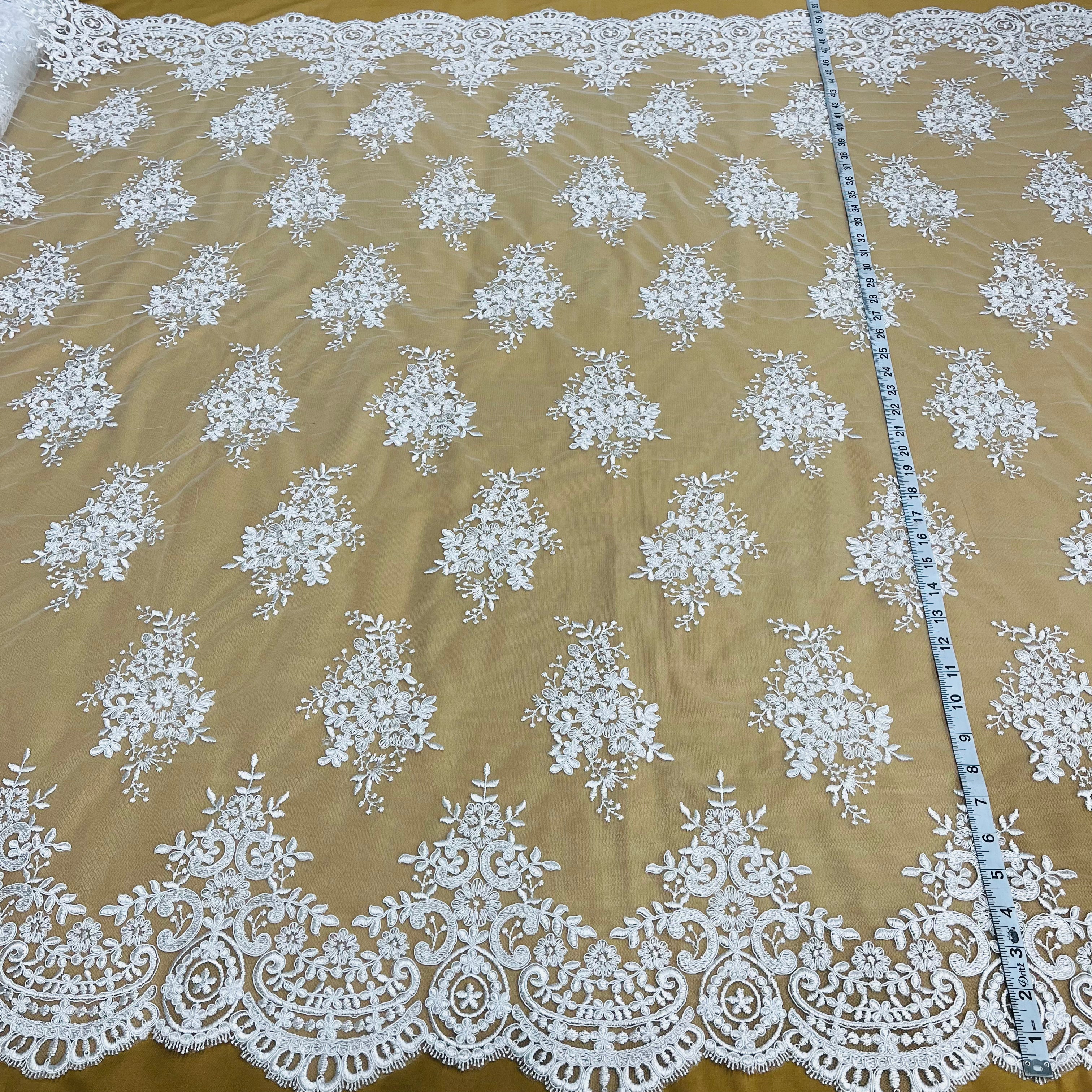 Corded Bridal Lace Fabric Embroidered on 100% Polyester Net Mesh | Lace USA - 97019W