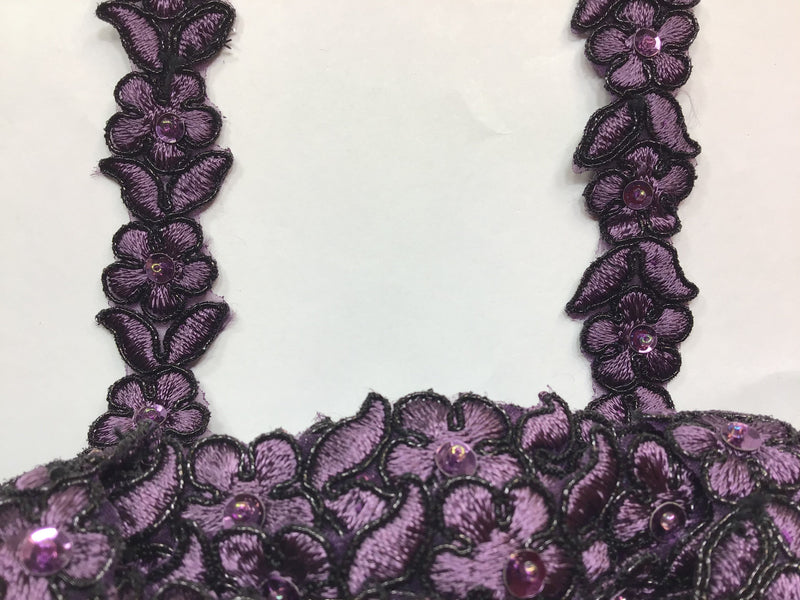 Beaded & Corded Lace Trimming Embroidered on 100% Polyester Organza | Lace USA - 96740N-BP