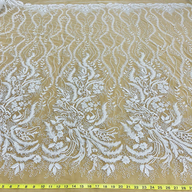 Beaded Lace Fabric Embroidered on 100% Polyester Net Mesh | Spandex Palace - GD-12010