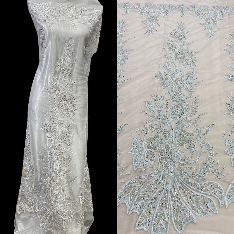 Beaded & Sequined Lace Fabric Embroidered on 100% Polyester Net Mesh | Lace USA - GD-67814