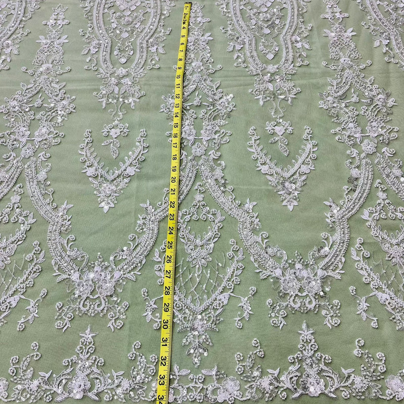 Beaded Lace Fabric Embroidered on 100% Polyester Net Mesh | Spandex Palace - GD-227239