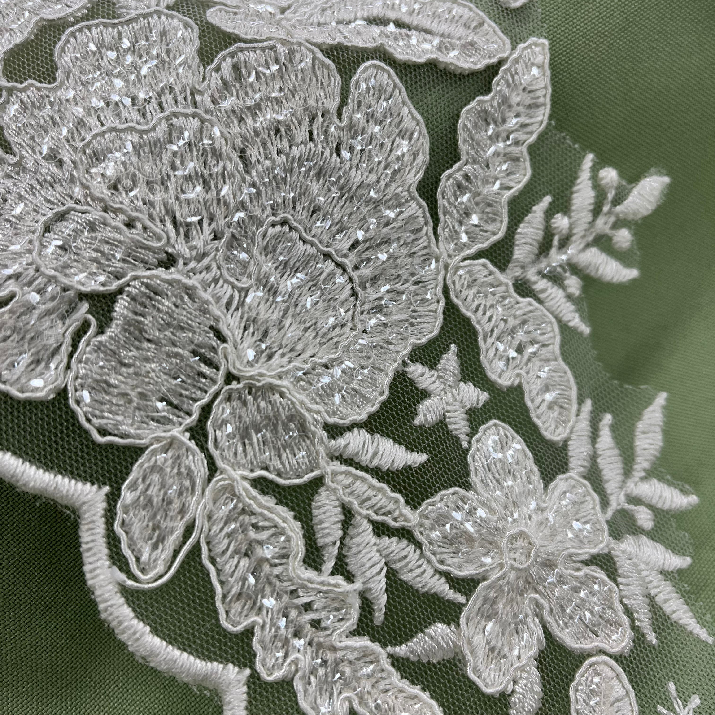 Beaded & Corded Floral Lace Trimming Embroidered on 100% Polyester Net Mesh | Lace USA - 97218W-SB