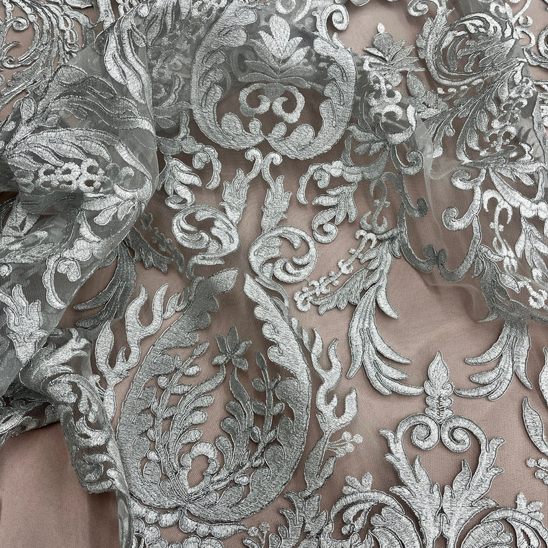 Corded Bridal Lace Fabric Embroidered on 100% Polyester Net Mesh | Lace USA - 97087W