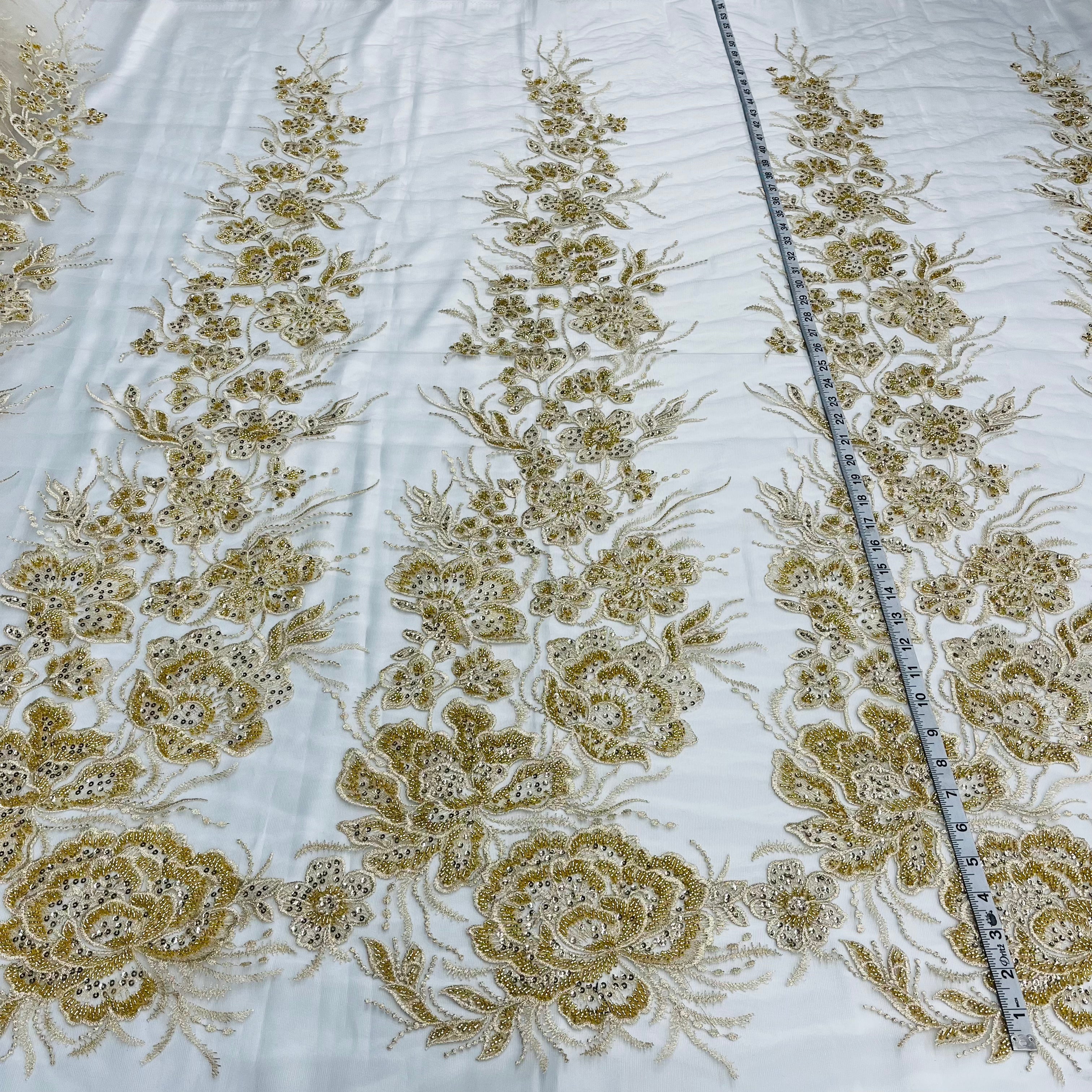 Beaded Lace Fabric Embroidered on 100% Polyester Net Mesh | Lace USA - GD-67313