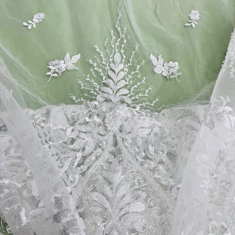 Beaded Lace Fabric Embroidered on 100% Polyester Net Mesh | Lace USA - GD-12152