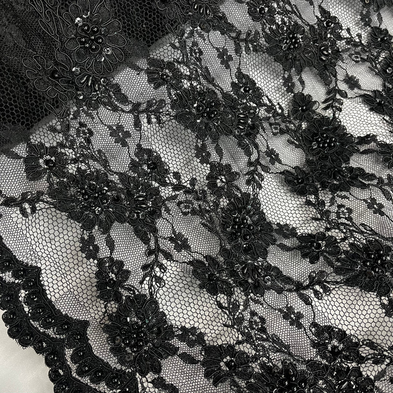 Beaded & Corded Lace Fabric Embroidered on 100% Polyester Net Mesh | Lace USA - 95994W-BP