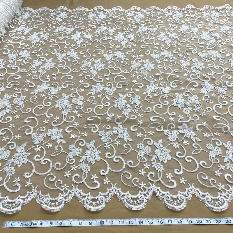 Beaded & Corded Bridal Fabric Lace Embroidered on 100% Polyester Net Mesh | Lace USA - 95488W-BP