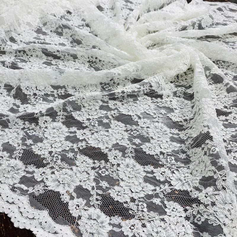 Corded Bridal Lace Fabric Embroidered on 100% Polyester Net Mesh | Lace USA - 95994W