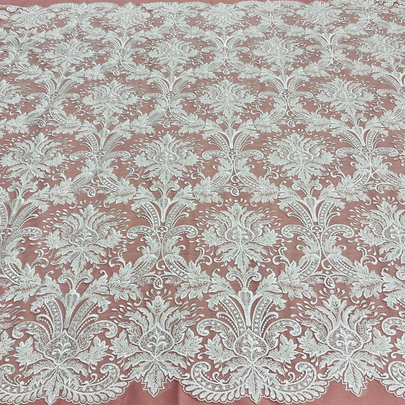 Beaded Lace Fabric Embroidered on 100% Polyester Net Mesh | Lace USA - 73030W-HB