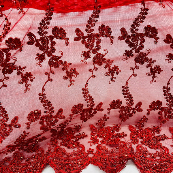 Beaded & Corded Lace Fabric Embroidered on 100% Polyester Net Mesh | Spandex Palace - GD-1819