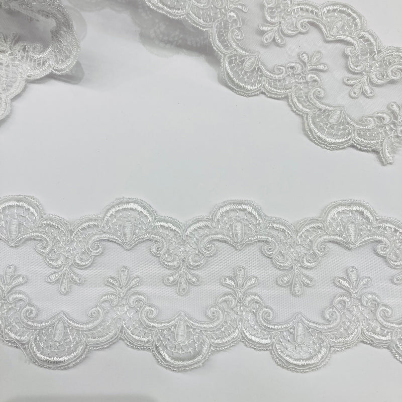 Corded Double Sided Lace Trimming Embroidered on 100% Polyester Net Mesh | Lace USA - 97040W/2