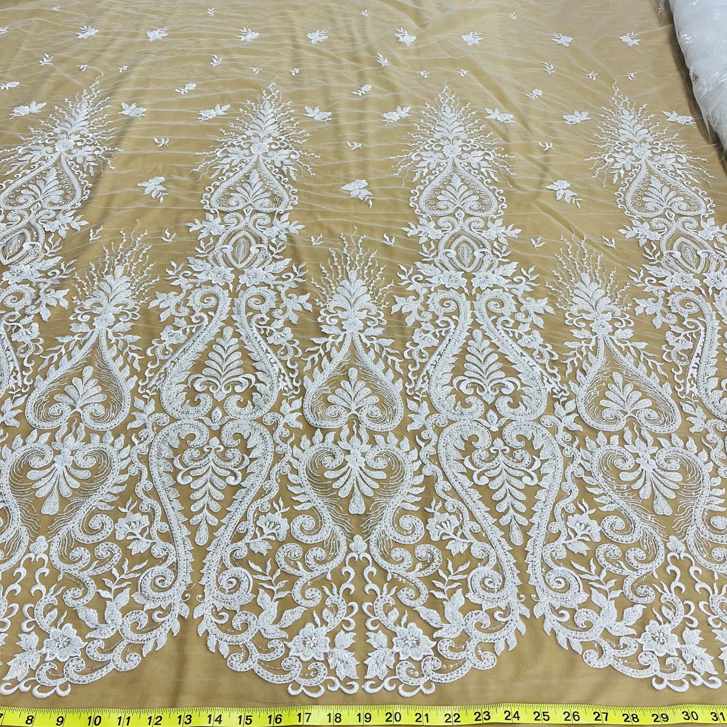 Beaded Lace Fabric Embroidered on 100% Polyester Net Mesh | Lace USA - GD-12152