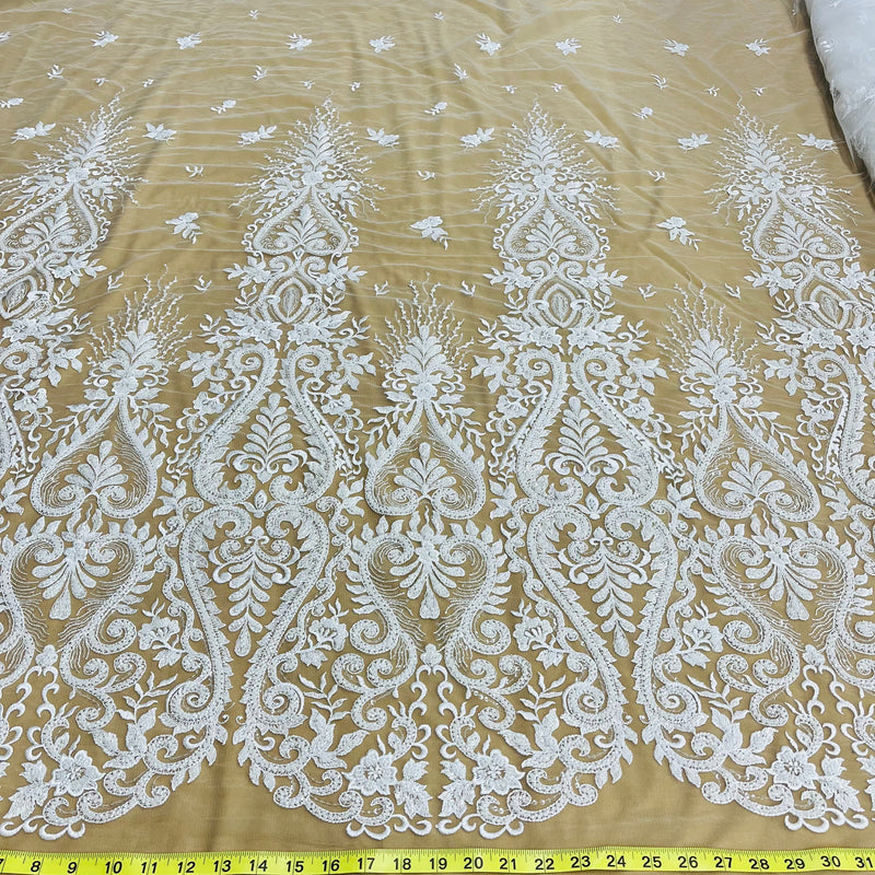 Beaded Lace Fabric Embroidered on 100% Polyester Net Mesh | Lace USA - GD-12152