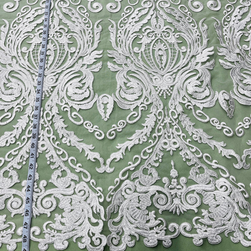 Corded Bridal Lace Fabric Embroidered on 100% Polyester Net Mesh | Lace USA - 97087W