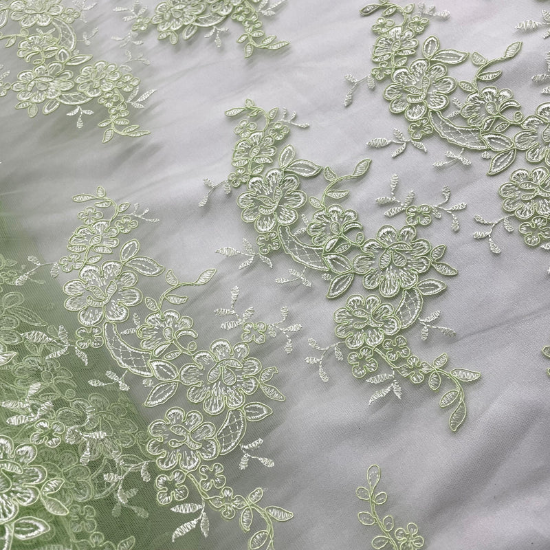 Corded Bridal Lace Fabric Embroidered on 100% Polyester Net Mesh | Lace USA - 97200W