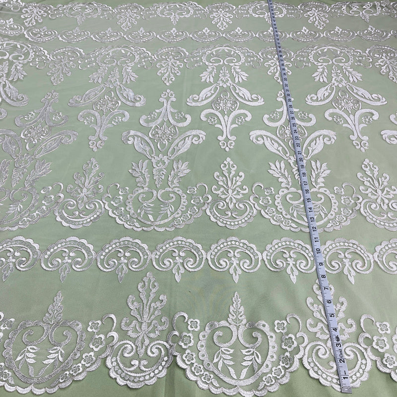 Corded Bridal Lace Fabric Embroidered on 100% Polyester Net Mesh | Lace USA - 97068W