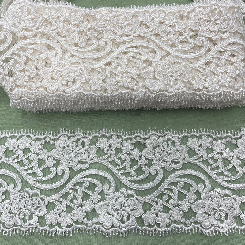 Corded Double Sided Lace Trimming Embroidered on 100% Polyester Net Mesh | Lace USA - 95349W/2