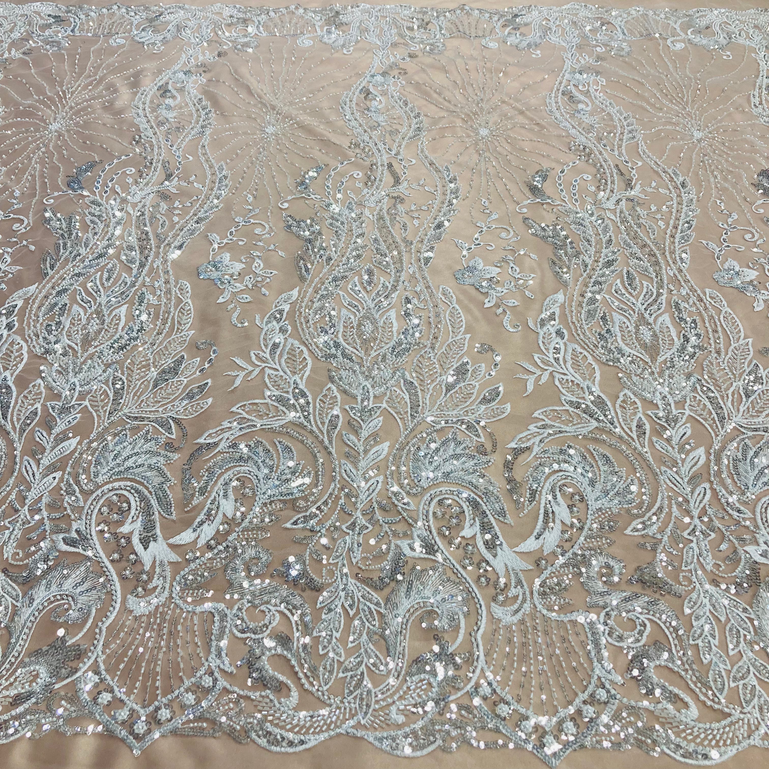 Beaded Lace Fabric Embroidered on 100% Polyester Net Mesh | Lace USA - GD-210902