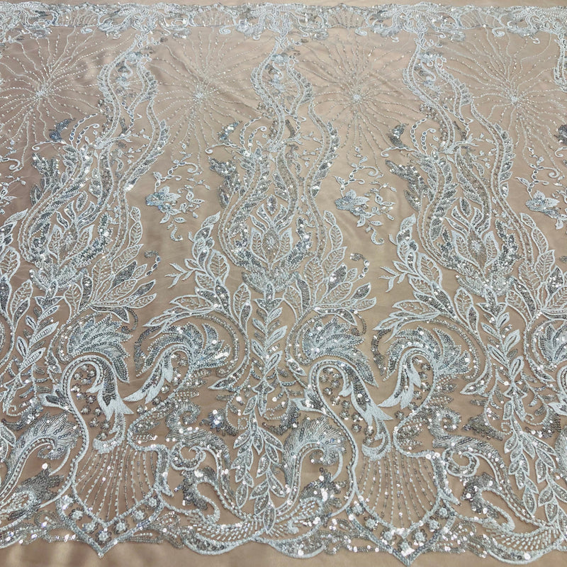 Beaded Lace Fabric Embroidered on 100% Polyester Net Mesh | Lace USA - GD-210902