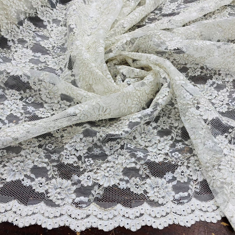 Corded Bridal Lace Fabric Embroidered on 100% Polyester Net Mesh | Lace USA - 95994W