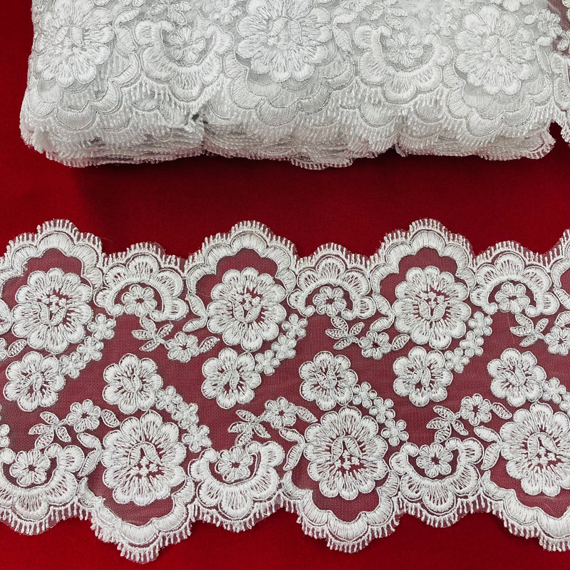 Corded Double Sided Lace Trimming Embroidered on 100% Polyester Net Mesh | Lace USA - 95356W/2