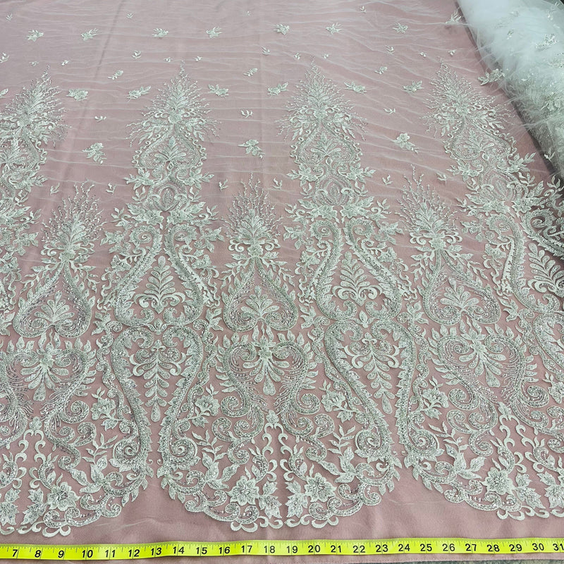 Beaded Lace Fabric Embroidered on 100% Polyester Net Mesh | Lace USA - GD-12152