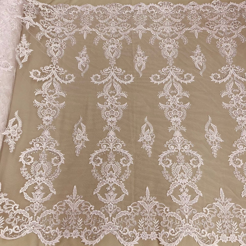 Beaded & Corded Bridal Lace Fabric Embroidered on 100% Polyester Net Mesh | Lace USA - GD-55518