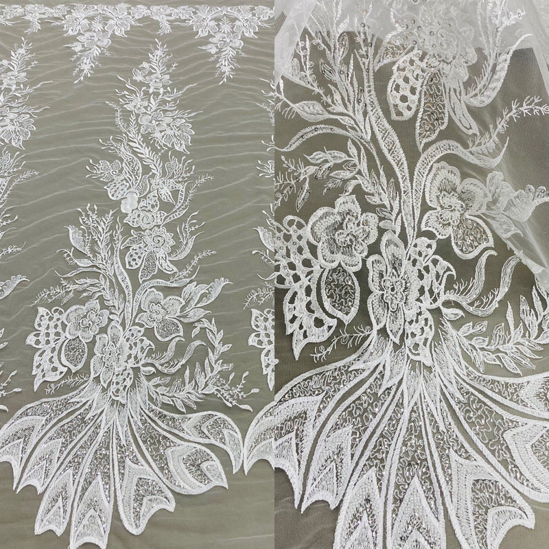 Beaded & Sequined Lace Fabric Embroidered on 100% Polyester Net Mesh | Lace USA - GD-67814