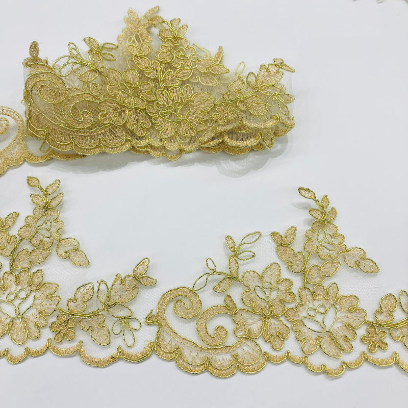 Corded Lace Trimming Embroidered on 100% Polyester Net Mesh | Lace USA - 96796W