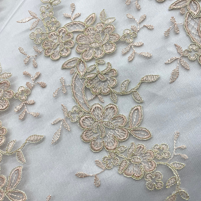 Corded Bridal Lace Fabric Embroidered on 100% Polyester Net Mesh | Lace USA - 97200W