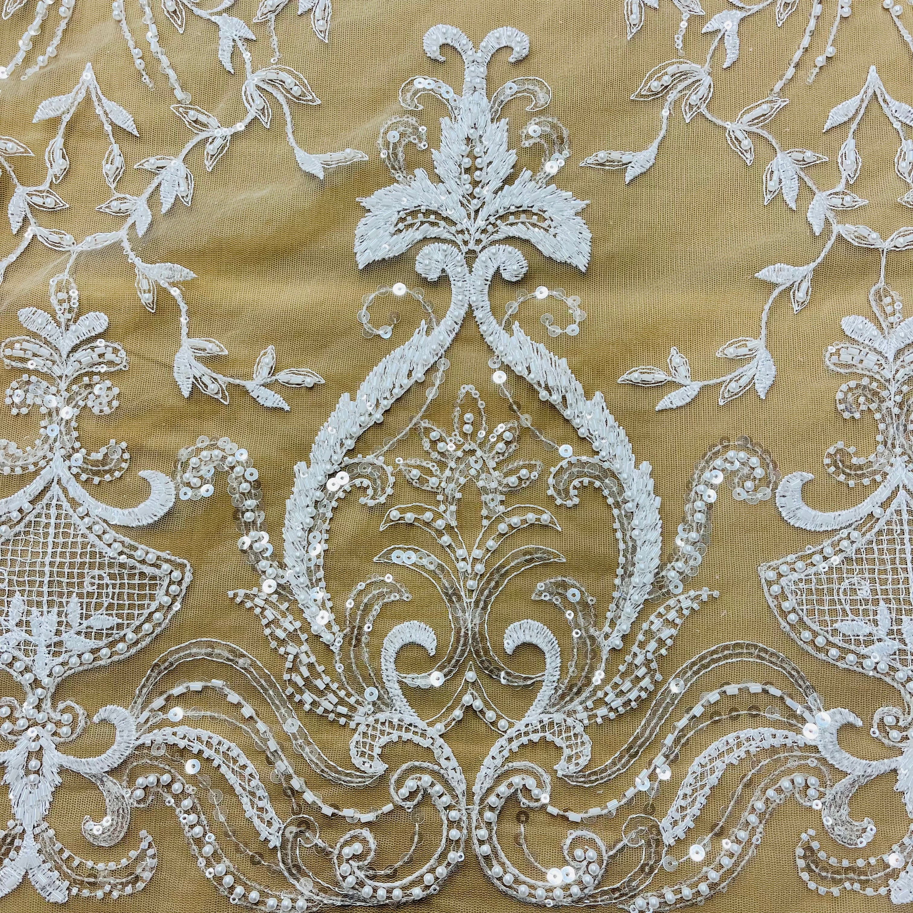 Beaded Lace Fabric Embroidered on 100% Polyester Net Mesh | Lace USA - GD-220707
