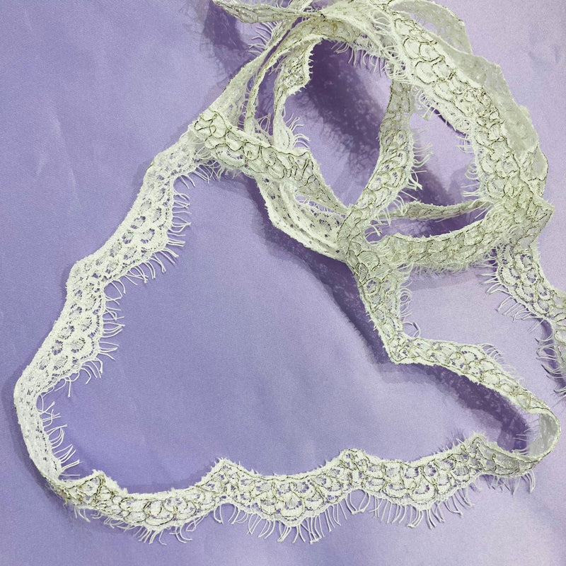 Corded Eyelash Lace Trimming Embroidered on 100% Polyester Net Mesh | Lace USA - 96735W