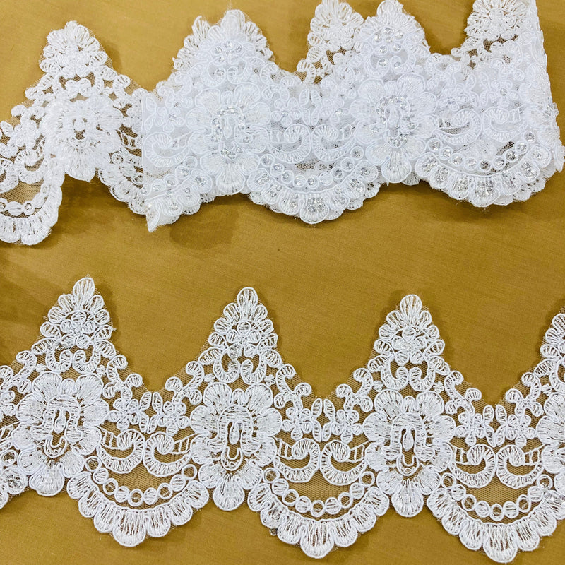 Beaded & Corded Lace Trimming Embroidered on 100% Polyester Net Mesh | Lace USA - KZ-10