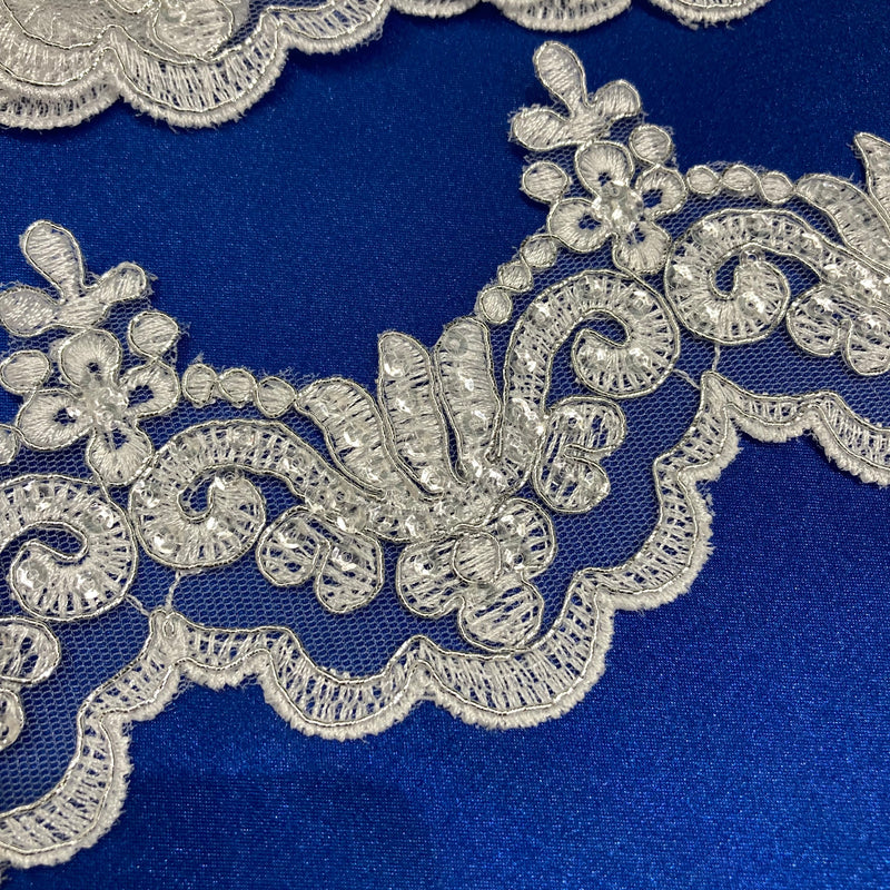 Beaded & Corded Lace Trimming Embroidered on 100% Polyester Net Mesh | Lace USA - KZ-34W-SB