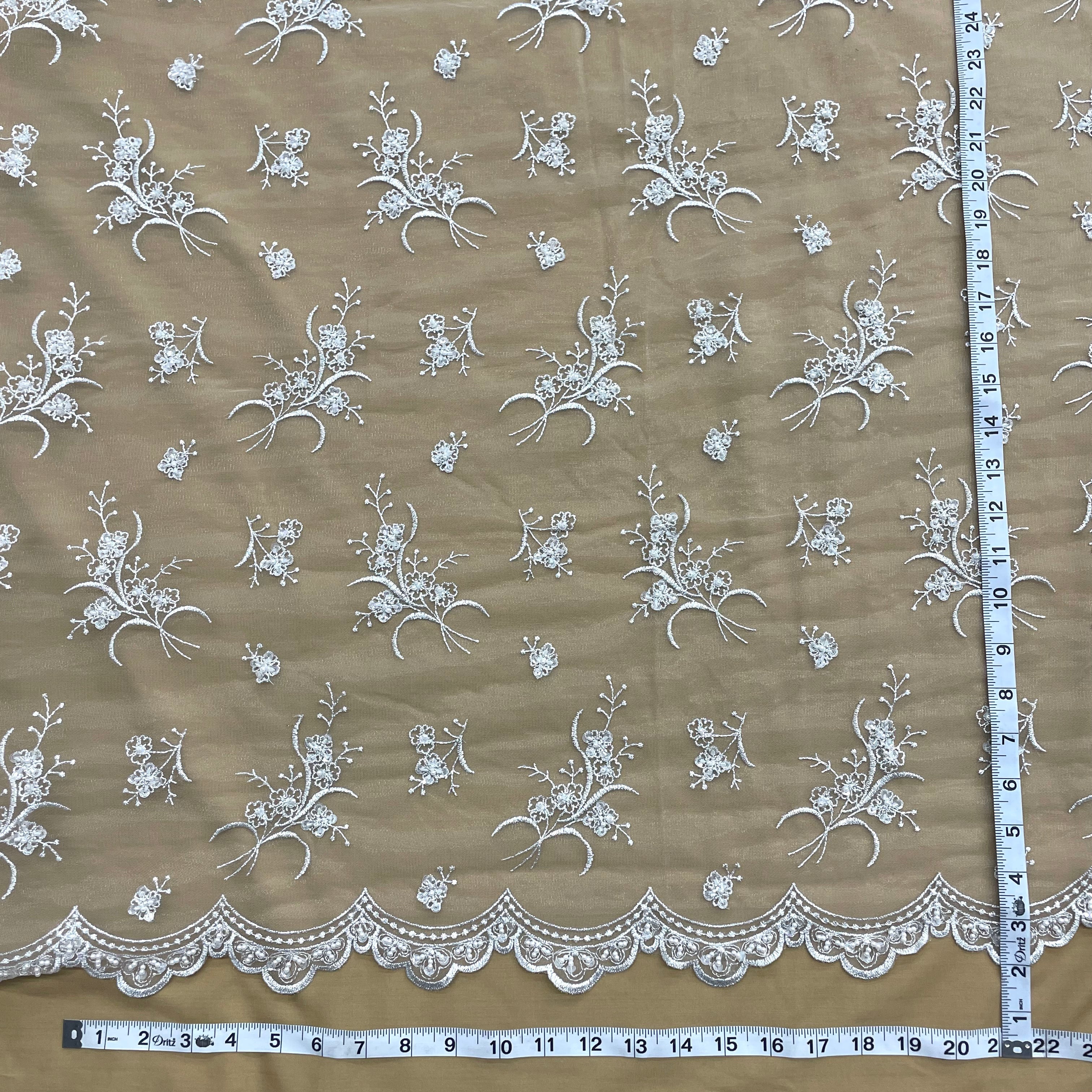 Beaded Lace Fabric Embroidered on 100% Polyester Net Mesh | Lace USA - 42002W-BP