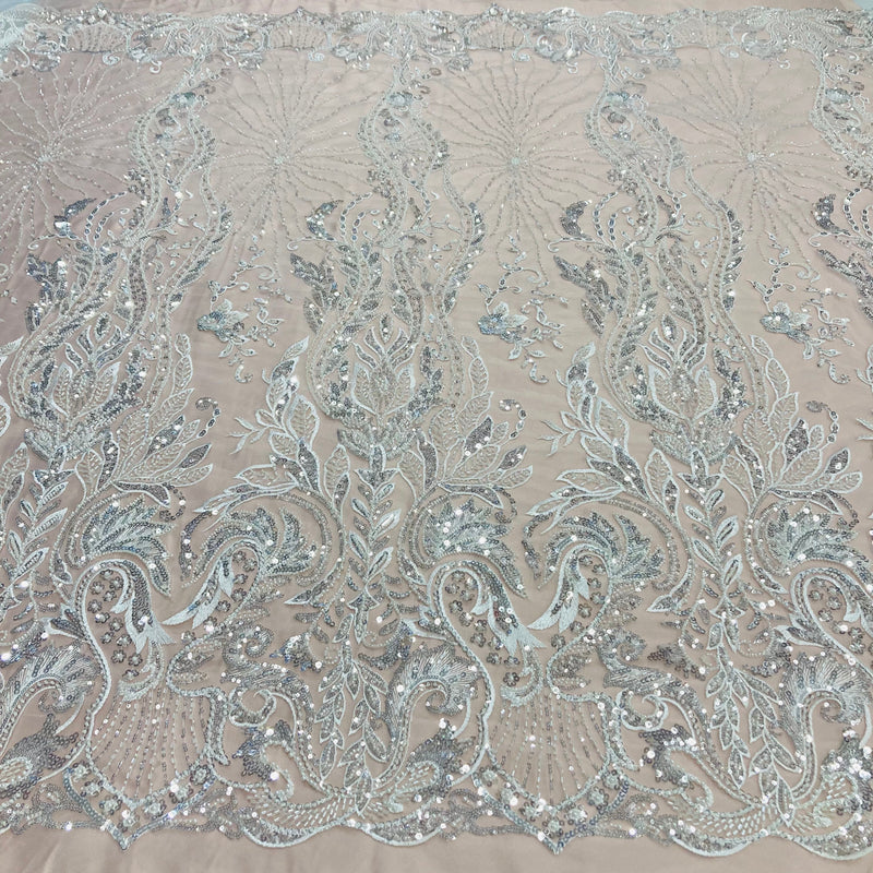 Beaded Lace Fabric Embroidered on 100% Polyester Net Mesh | Lace USA - GD-210902