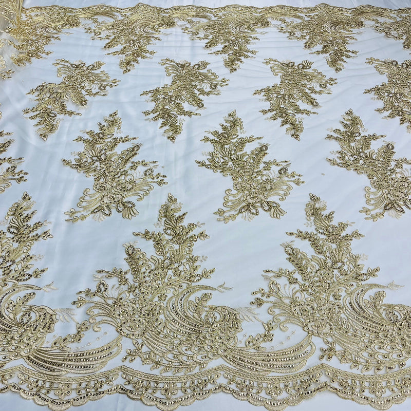 Beaded & Corded Bridal Lace Fabric Embroidered on 100% Polyester Net Mesh | Lace USA - 97141W-SB