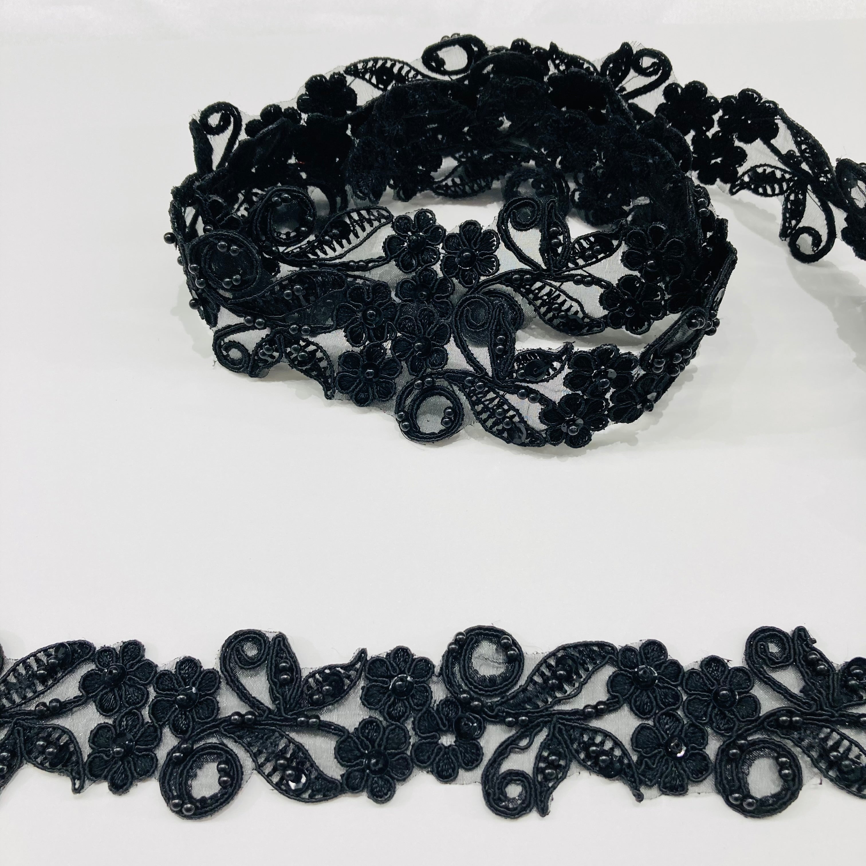 Beaded & Corded Lace Trimming Embroidered on 100% Polyester Organza | Lace USA - 95118N-BP