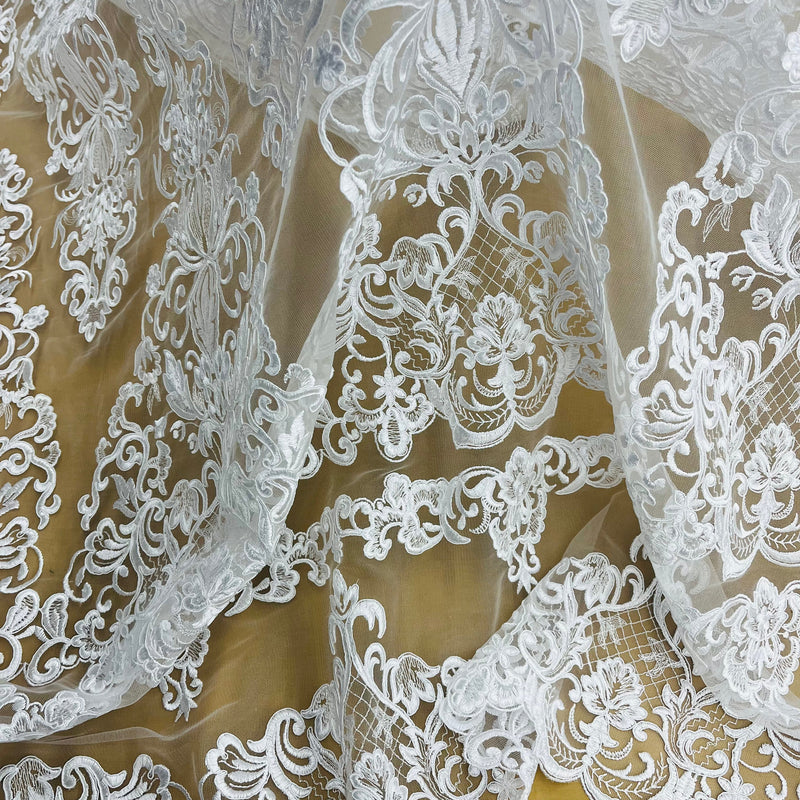 Corded Bridal Lace Fabric Embroidered on 100% Polyester Net Mesh | Lace USA - 97070W