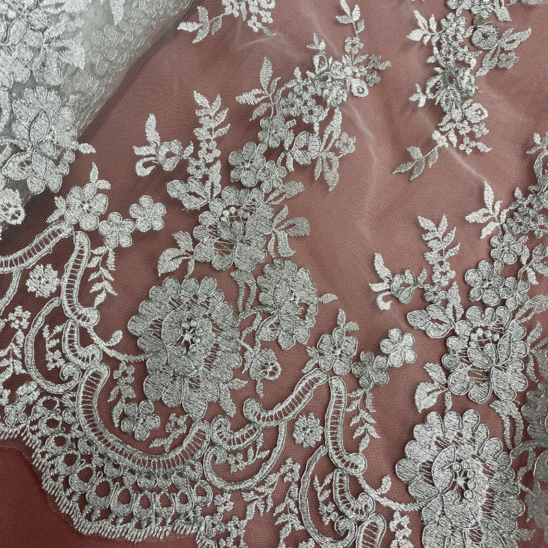 Corded Bridal Lace Fabric Embroidered on 100% Polyester Net Mesh | Lace USA - 96989W