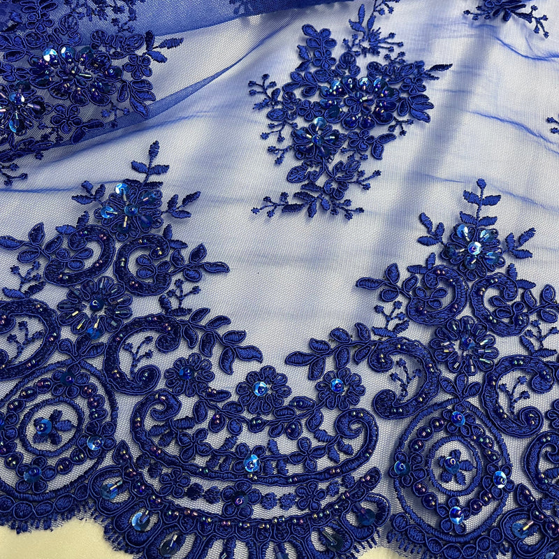 Beaded & Corded Lace Fabric Embroidered on 100% Polyester Net Mesh | Lace USA - 97019W-BP