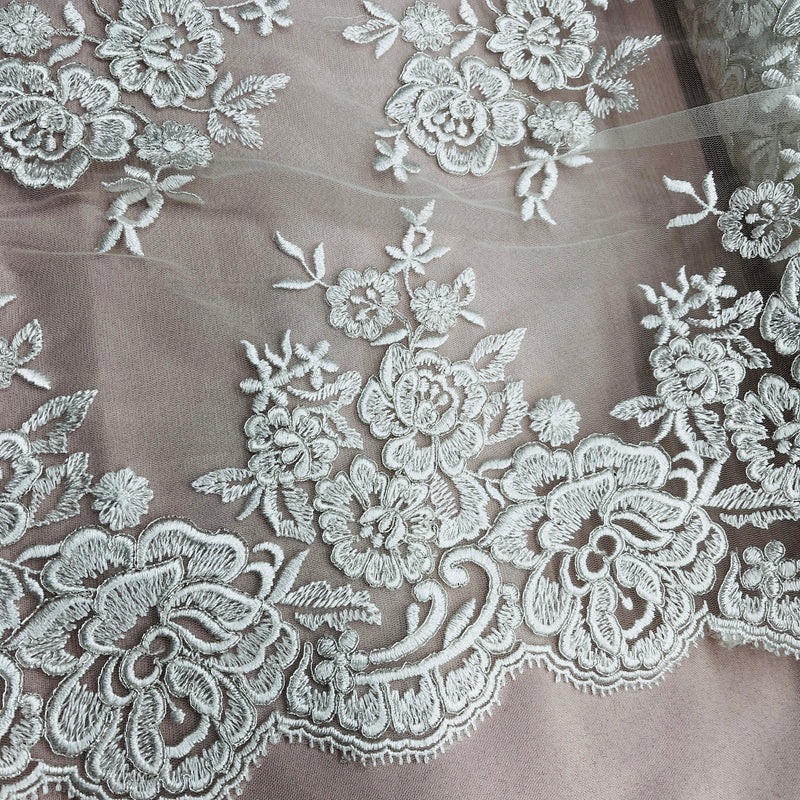 Corded Bridal Lace Fabric Embroidered on 100% Polyester Net Mesh | Lace USA - 97018W